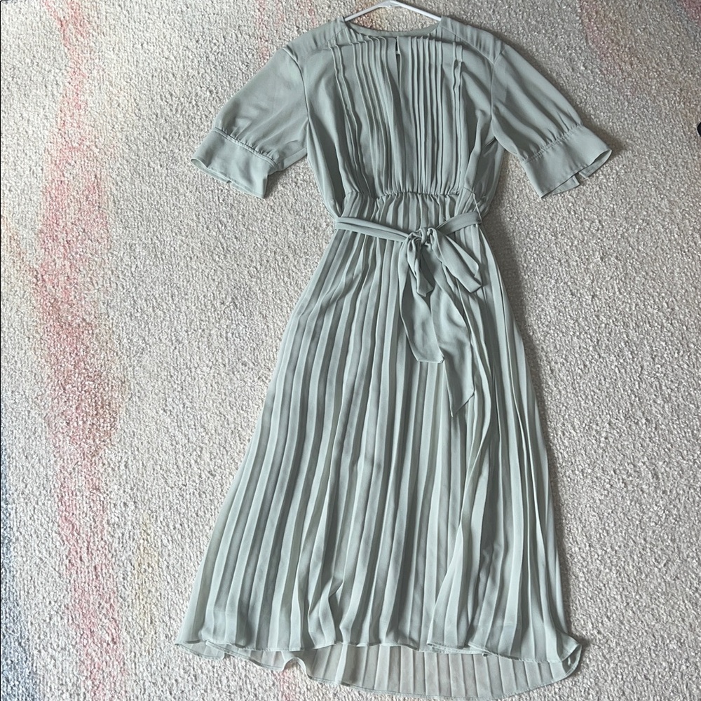 H&M Light Sage Green Pleated Midi Dress